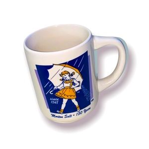 Vtg Morton Salt Mug 150 Years 1956 Yellow Girl Logo Coffee Cup Restaurant Wear